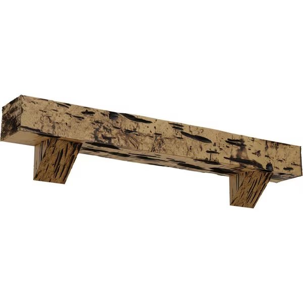 Pecky Cypress Faux Wood Fireplace ManteL w/Breckinridge Corbels, NaturaL Golden Oak, 4